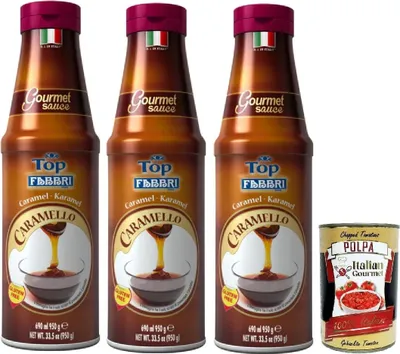 Produktbild von Fabbri Topping Caramello süße Karamellsauce für Eis, Desserts und Kaffee 3x 950g Gluten-frei gebrauchsfertige Sauce dessertsaucen + Italian Gourmet polpa 400g
