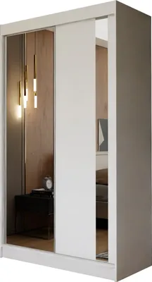 Produktbild von Masseno Schiebetürenschrank GRAZIA 120 cm Kleiderschrank Schlafzimmer Schrank 2-türig mit Spiegel Weiß
