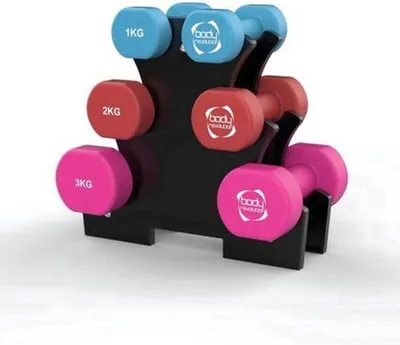 Zdjęcie produktu dla Zestaw obciążników neoprenowych 9 kg - hantle żeliwne z powłoką - kompaktowe, lekkie urządzenia fitness - trening siłowy w domu - zestaw hantli
