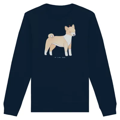 Produktbild von Mr. & Mrs. Panda Bio Pullover Basenji Moment Größe M - French Navy - Geschenk, Sweatshirt, Rundhals, Pulli, Kongo-Terrier, Sweater, Baumwoll