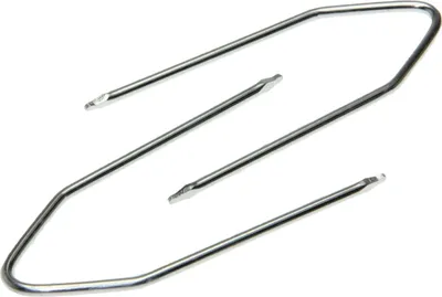 A set of metal car stereo removal tools on a white background.