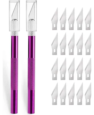 Produktbild von Bastelmesser Set 2 Stück mit 20 Ersatzklingen Violett