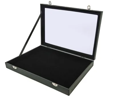 Aufbewahrungsbox mit Glasdeckel, 35x24x4,30 cm, schwarz