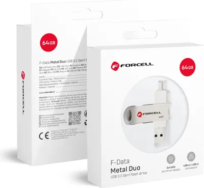 Obrázok produktu pre FORCELL F-DATA pendrive Metal Duo 64GB USB3.2 Gen 1 (USB A / typ C) strieborná