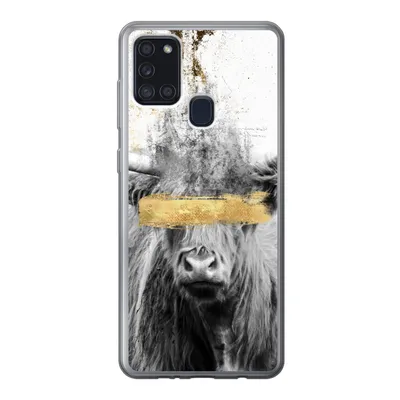 Produktbild von MuchoWow® Handyhülle Schutzhülle Hülle für Samsung Galaxy A21s Schottischer Highlander - Gold - Abstrakt Silikon Softcase Handy Hülle - Hartschale