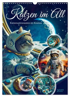 Produktbild von Katzen im All - Katzenastronauten im Kosmos (Wandkalender 2027 DIN A3 hoch), CALVENDO Monatskalender