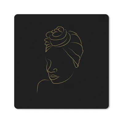 Produktbild von MuchoWow® Mauspad Mousepad Frau - Kopftuch - Gold - Strichzeichnung 20x20 cm - Mousepads - Maus Mat - Pad - Mausunterlage - Desk Mat - Bureauartikeln