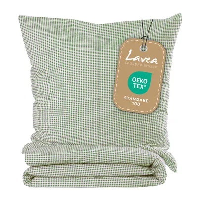 Produktbild von Lavea Seersucker Bettwäsche Karo, Landhaus Grün, 100% Baumwolle, Bügelfrei, 155 x 220 cm Bettbezug + 80 x 80 cm Kissenbezug, kariert