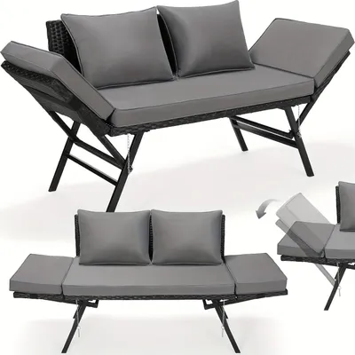 Image de Banc de jardin - Banc à accoudoirs - Canapé lounge - Banc en rotin - Banc de balcon - Dossier réglable