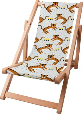 Immagine prodotto di Sdraio per bambini Dreamroots pieghevole in legno, fino a 130 kg, sdraio pieghevole con regolazione dell'inclinazione dello schienale a 3 livelli, Tiger Roar