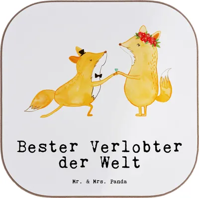 Produktbild von Mr. & Mrs. Panda Untersetzer für Gläser Fuchs Bester Verlobter der Welt - Weiß - Geschenk, Ehe, Coaster, Ehemann, Mann, Glas, gläseruntersetzer, Verloben, Verlobung
