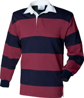Produktbild von Front Row Rugby Polo-Shirt, langärmlig, gestreift RW476 (2XL) (Burgunder/Marineblau)
