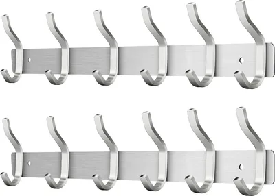 Produktbild von Garderobenhaken Edelstahl, Hakenleiste Kleiderhaken Wand mit 6 Haken, Garderobe Garderobenleiste Wandgarderobe fš¹r Schlafzimmer Bad Kš¹che (Silber, 6 Haken 2 Stš¹ck)