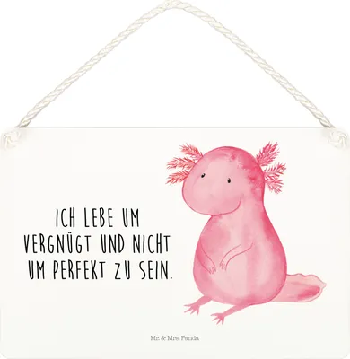Produktbild von Mr. & Mrs. Panda Schild Axolotl Niedlich DIN A5 - Weiß - Geschenk, Fröhlich, kleine aufmerksamkeit, holzbild, Türschild, Holzschild, Weisheit, Liebe, Zufrieden, Freundin
