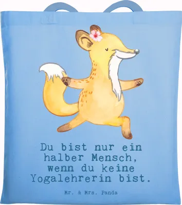 Produktbild von Mr. & Mrs. Panda Shopping Tasche Yogalehrerin Herz - Sky Blue - Geschenk, Jutebeutel, Laptoptasche, Tote Bag, canvas
