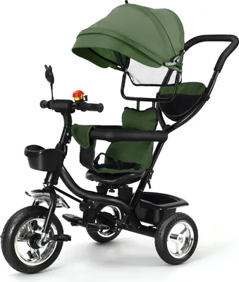 Image de Tricycle enfant tricycle 4 en 1 guidon vélo bébé poussette vert