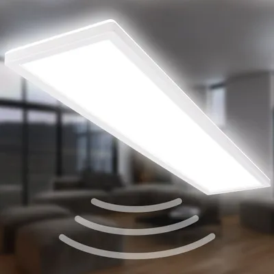 Produktbild von Ultraflache LED Deckenlampe mit Bewegungsmelder - IP44 LED Badlampe Badezimmerleuchte, Deckenpanel extra flach für Feuchträume, 98 x 20 x 3 cm (LxBxH)