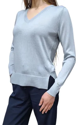 Immagine prodotto di Tommy Hilfiger - Maglione da donna, scollo a V, leggero NA537 (XXS) (azzurro)