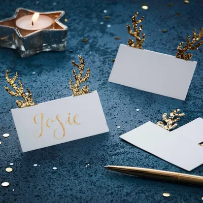 Produktbild von Platzkarten mit goldenem Glitzergeweih, 10 Stück