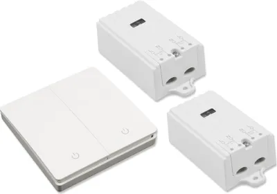 Produktbild von Funk-Schalter Set McPower "Kinetic", 2x Empfänger + 2-fach Wandtaster, max. 2.300 Watt