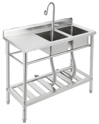 Obrázek produktu pro Samostatné umyvadlo, dvojité umyvadlo, nerezová konstrukce, 39 x 18 x 40 palců