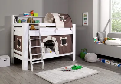 Produktbild von Etagenbett Jan Buche Weiß lackiert mit Bücherregal 90x200 cm