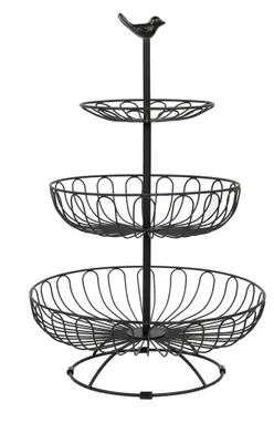 3-stöckiger Obstständer aus Metall, schwarz, 47 cm