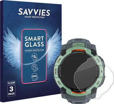 Produktbild von 3x Savvies Schutzglas Folie für Garmin Instinct 3 AMOLED / Solar (45 mm) 9H Panzer Schutzfolie Glas Displayschutz klar transparent