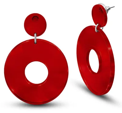 Produktbild von Statement Ohrhänger Damen groß rund 80er Retro Ohrringe Kunststoff transparent - rot