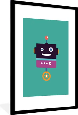 Produktbild von MuchoWow® MuchoWow® Gerahmtes Poster Roboter - Rad - Lila - Grün - Jungen - Kinder 60x90 cm - Poster mit zchwarzem Bilderrahmen - Dekoration - Wandposter Wohnzimmer - Hochwertig