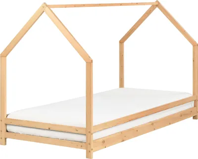 Obrázek produktu pro BELIANI Dětská postel světle hnědé borovicové dřevo 90 x 200 cm lamelový rošt ve tvaru domečku moderní styl dětský pokoj