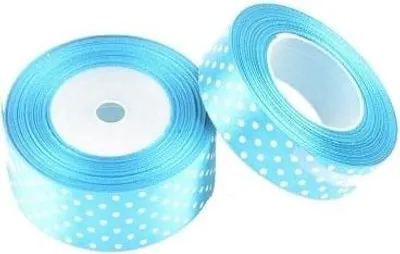 Image de Ruban satiné pour emballer des cadeaux Ruban décoratif bleu à pois 12 mm 22 m