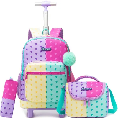 Produktbild von Schulrucksack Trolley Mädchen mit Rollen Set Ergonomisch Color-Blocking Grundschule Reisekoffer