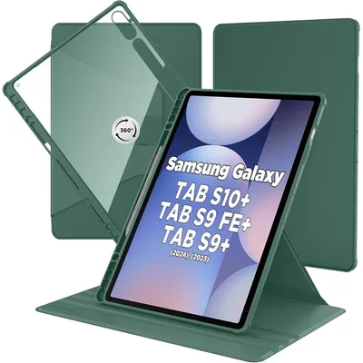 Image de Coque rotative pour Samsung Galaxy Tab S10+/S9 FE+/S9+ de 12,4 pouces, avec support pour stylet, couleur vert foncé