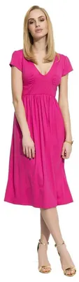 Produktbild von Damen Mittellanges Kleid Dress V-Ausschnitt mit Raffungen; Pink M (38)