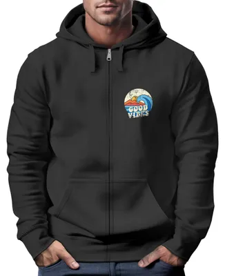 Produktbild von Herren Zip Hoodie Sweatjacke mit Kapuze Logo-Print Good Vibes Aufdruck Welle Retro Motiv Männer Fashion Streetstyle Neverless® schwarz M