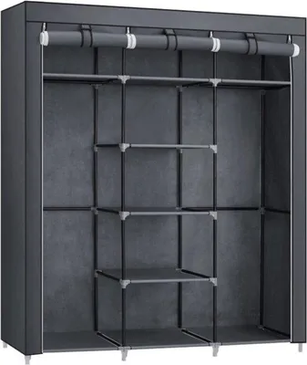 Produktbild von Famanu Kleiderschrank mit Kleiderstange und Regalen - 175 x 150 x 45 cm - Grau