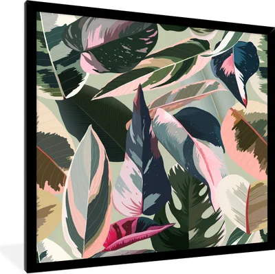 Produktbild von MuchoWow® Gerahmtes Poster Tropisch - Blau - Rosa 40x40 cm - Poster mit Schwarzem Bilderrahmen Wandposter Rahmen Foto Bilder - Mit Rahmen - Wanddekoration Schlafzimmer