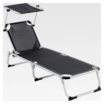 Produktbild von Divero Gartenliege Sonnenliege Dach anthrazit 187x57x30 cm klappbar 5-fach verstellbar Aluminiumrahmen Dreibeinliege wetterfest robust