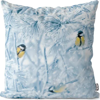 Produktbild von VOID Blaumeise Kohlmeise Vogel Schnee Kissenbezug Kissenhülle Polyester wasserfest Outdoor Indoor
