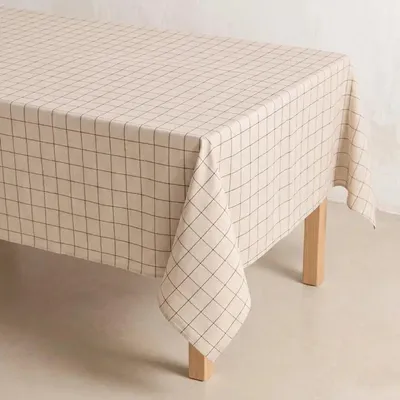 Zdjęcie produktu dla GAMUSI BASTO Bawełniany obrus z wytłoczonym wzorem w kratkę – elegancka bielizna stołowa – biały – 150 x 200 cm