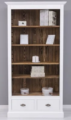 Produktbild von Casa Padrino Landhausstil Bücherschrank Weiß / Braun 109 x 39 x H. 210 cm - Massivholz Schrank - Regalschrank - Wohnzimmerschrank - Büroschrank - Landhausstil Möbel