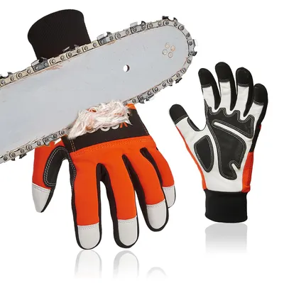 Produktbild von 1 Paar Kettensägenhandschuhe, 12-lagiger Kettensägenschutz, Sicherheitsarbeitshandschuhe aus Ziegenleder, Mechanikerhandschuhe (GA9810CS)