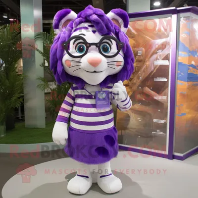 Produktbild von Lila REDBROKOLY Tiger Maskottchen kostüm gekleidet in ein Etuikleid und eine Brille