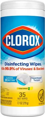 A product shot of a Clorox disinfecting wipes container.