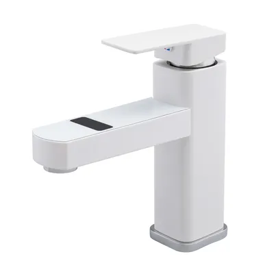 Produktbild von Waschtischarmatur G1/2" Digitaler Wasserhahn Weiß Mischbatterie Einhebel LED
