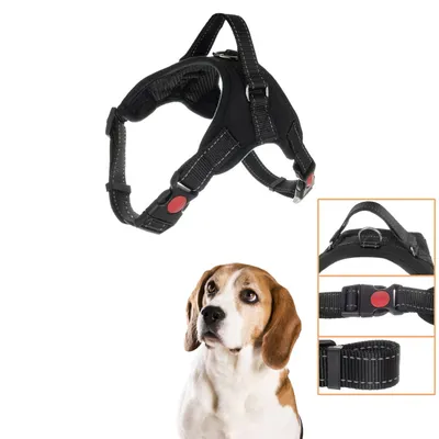 Produktbild von mumbi Hundegeschirr Hunde Brust Geschirr Brustgeschirr verstellbar Größe M gepolstert Nylon schwarz