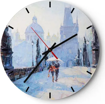 Produktbild von Wanduhr - Rund - Glasuhr - Brücke Stadt Prag - 30x30cm - Schleichendes Uhrwerk - Lautlos - zum Aufhängen bereit - Dekoration Modern - Wanddekoration aus Glas - C3AR30x30-3416