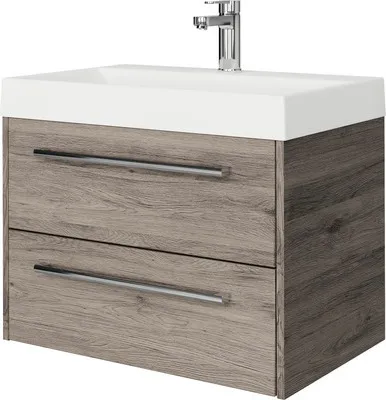Produktbild von Pelipal Badmöbel-Set Milano BxHxT 70 x 56,9 x 45 cm Frontfarbe eiche sanremo mit Mineralguss-Waschtisch weiß SET-138-004