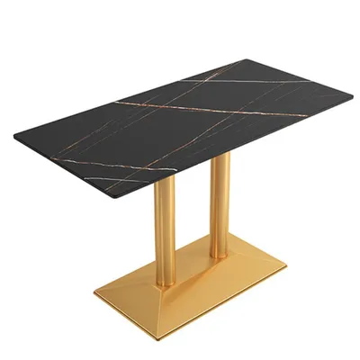 Produktbild von Gastronomiemöbel Esszimmertisch Esstisch Küchentisch für Esszimmer Wohnzimmer Bistrotisch tisch Sinterstein schwarzgold2 120*60*75CM